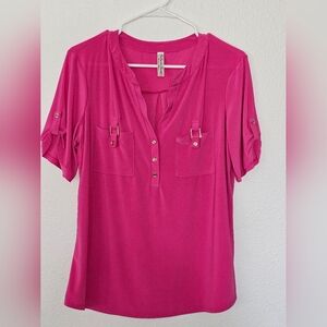 Women’s Fuchsia Roll-Sleeve Pocket Tunic
